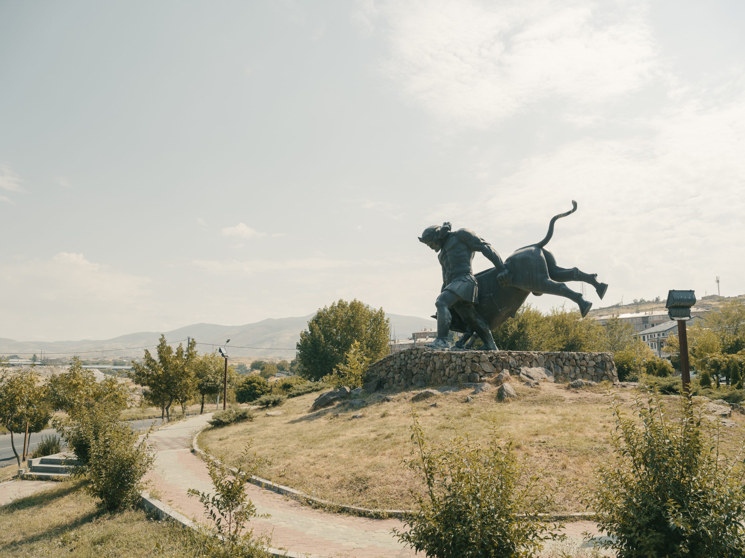 Sculpture 'King Trdat Defeats the Bull' by Karlen Nurijanyan in Abovyan City, Armenia